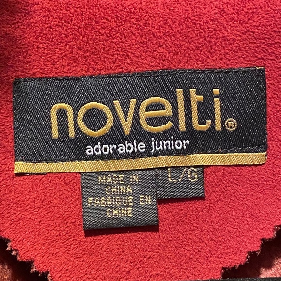 Vintage Y2K NOVELTI Red Faux Suede Faux Fur Trim Longline Penny Lane Coat L - Picture 8 of 12